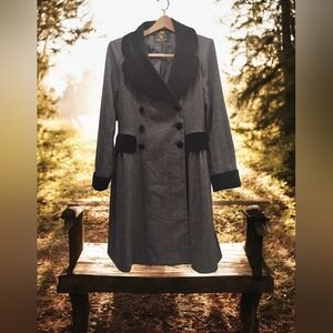 Hell Bunny Wool Vintage Gray Double-Breasted Women's Coat